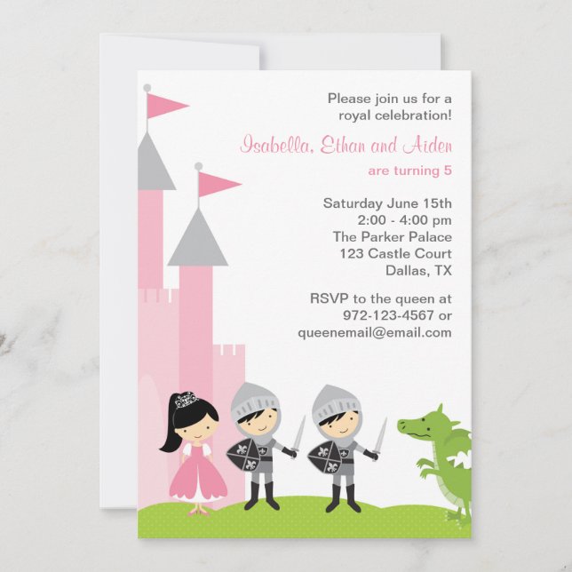 Princesse et Chevaliers Invitations d'anniversaire (Devant)