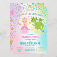Princesse Et Dragon Anniversaire Invitation Frères