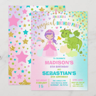Princesse Et Dragon Anniversaire Invitation Frères