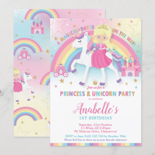 Princesse et licorne Invitations d'anniversaire Ra