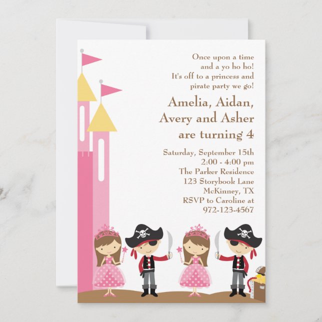 Princesse et Pirate Invitation (Devant)