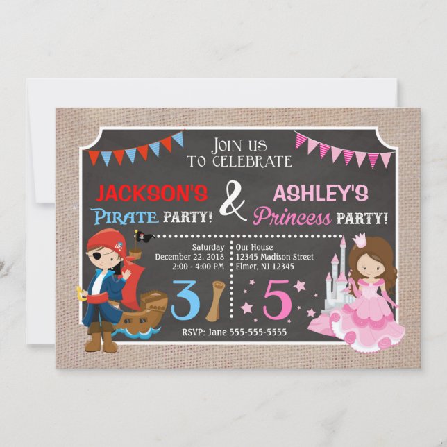 Princesse et Pirate Joint Invitation de jeudi (Devant)