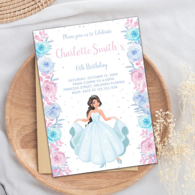 Princesse Florale rose violet Invitations d'annive (Pink Purple Floral Princess Birthday Invitations)