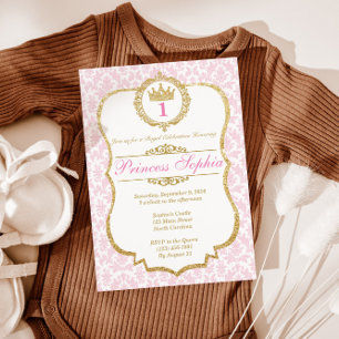 Princesse Invitation Anniversaire Rose & Or
