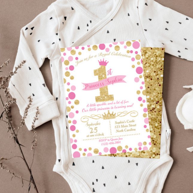 Princesse Invitation Anniversaire Rose & Or (Créateur téléchargé)