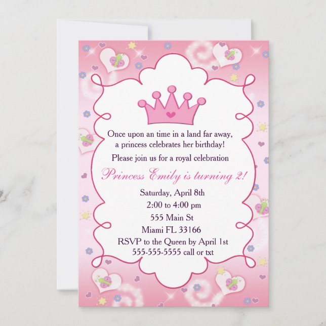 Princesse Invitation Fille Anniversaire Fête Couro (Devant)