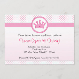 Princesse Invitation Fille Anniversaire Fête Couro