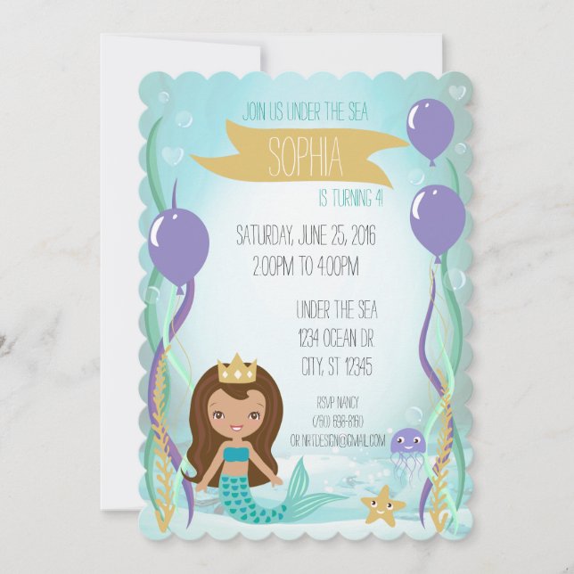 Princesse Party Invitation (de sirène latin 5x7) (Devant)