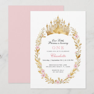 Princesse rose et or Invitation Anniversaire