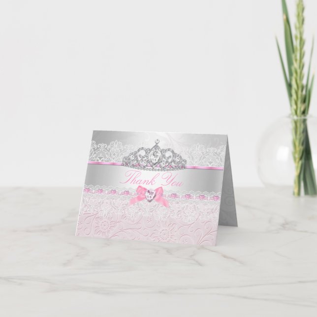 Princesse rose Tiara & Carte de remerciements dent (Devant)