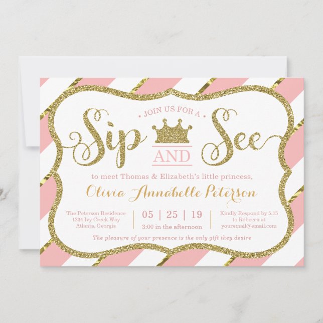 Princesse Sip et voir Baby shower Invitation (Devant)