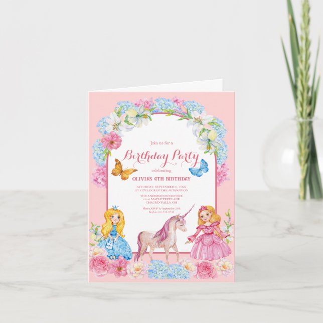 Princesses et une licorne Invitation d'anniversair (Devant)