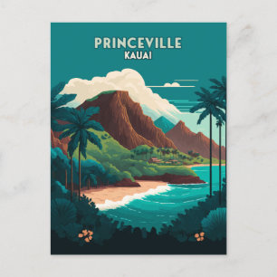 Princeville Kauai Hawaii Strand Berge Retro Postkarte