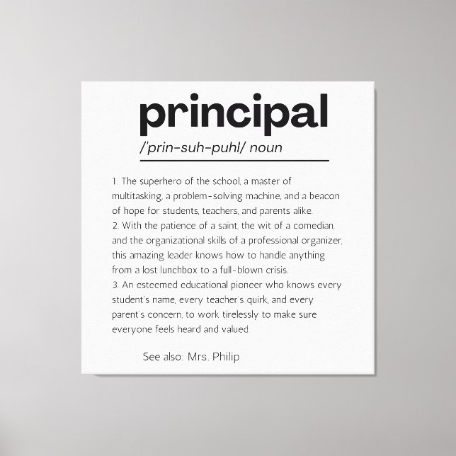 Principal Definition Print, Custom Principal Gift Leinwanddruck (Vorderseite)
