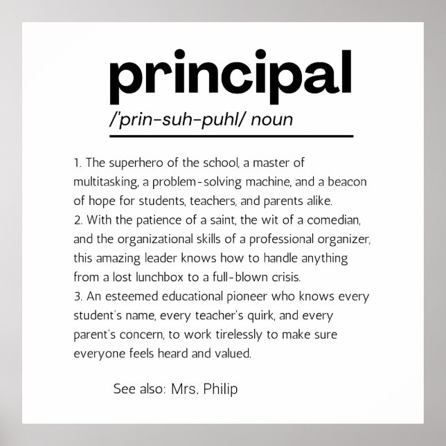 Principal Definition Print, Custom Principal Gift Poster (Vorne)