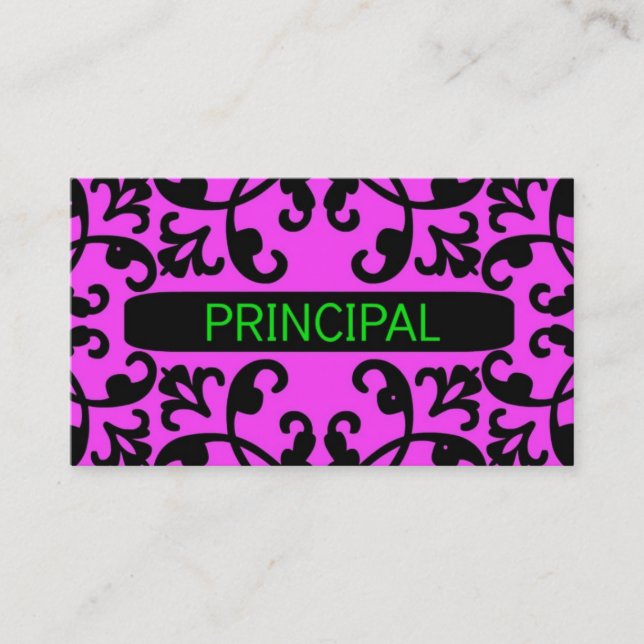 Principal Pink Damask Business Card Visitenkarte (Vorderseite)
