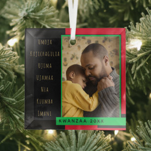 Principles Red Black Green Foto Kwanzaa Ornament Aus Glas