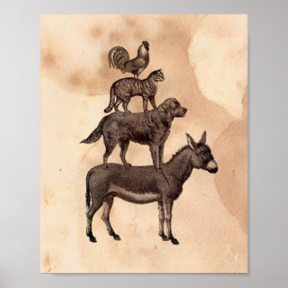 Print Bremen Town Musicians Teetainte Paper Poster