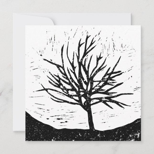 Print Card Autumnal Tree Lino Einladung (Vorderseite)