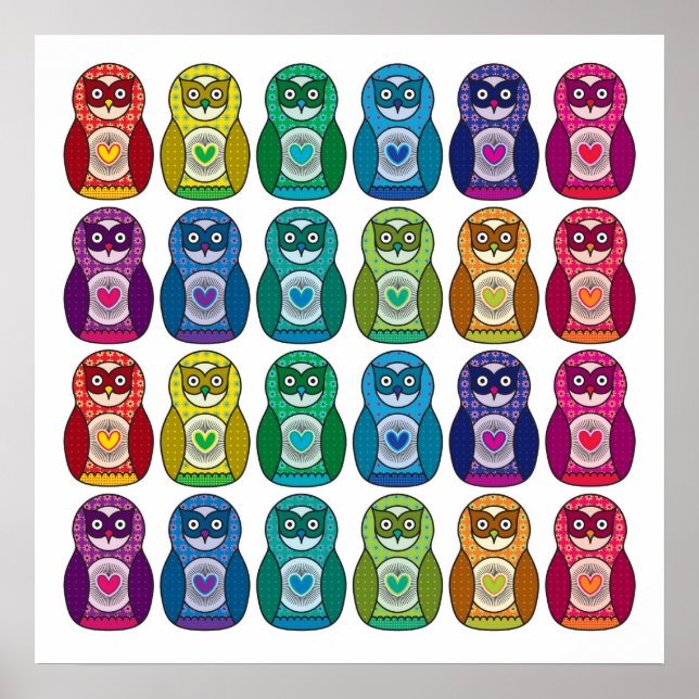 Print - Niedlich Rainbow Matryoshka Owl Poster (Vorne)