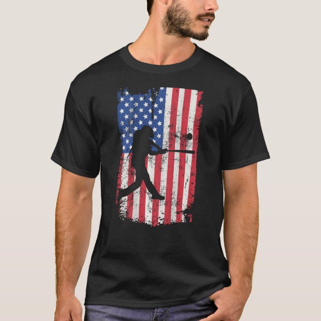 Print on Back Baseball USA Flag 4. JU T-Shirt (Vorderseite)