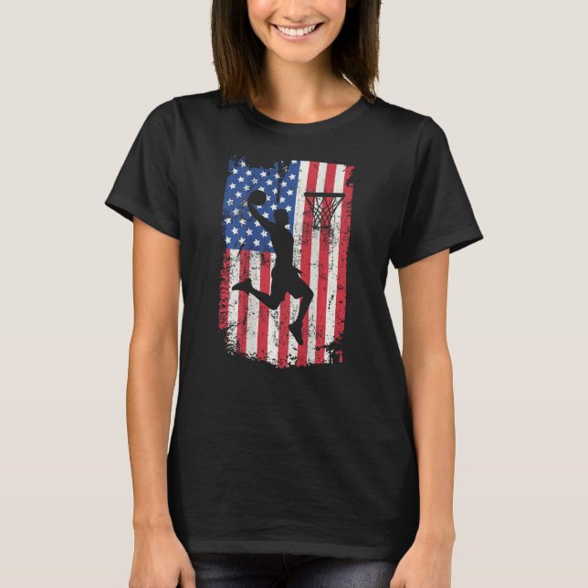 Print On Back Basketball USA American Flag 4th Of  T-Shirt (Vorderseite)