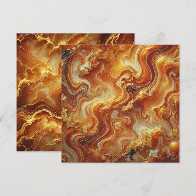 Printable Autumnal Marble Gold & Orange Scrapbook Einladung (Vorne/Hinten)