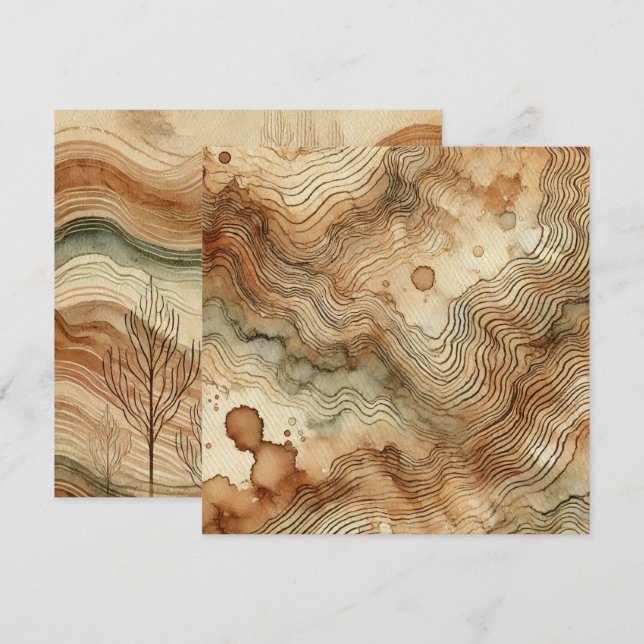 Printable Autumnal Watercolor Wood Grain Scrapbook Einladung (Vorne/Hinten)