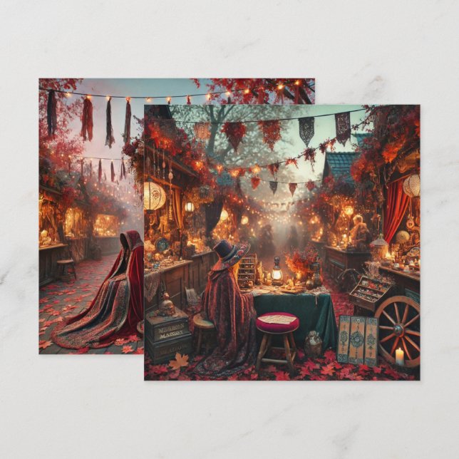 Printable Autumnal Whimsigoth Market Scrapbook Einladung (Vorne/Hinten)