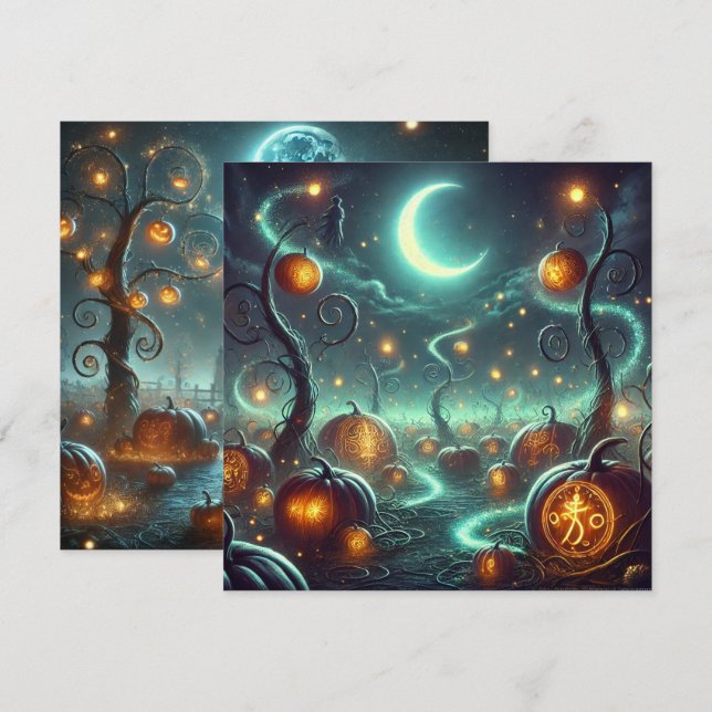 Printable Autumnal Whimsigoth Pumpkins Scrapbook Einladung (Vorne/Hinten)