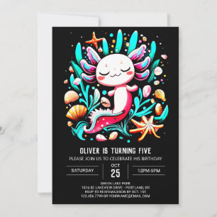 Printable Axolotl farbenfroh zum Geburtstag Einladung
