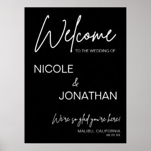 Printable Black Modern Wedding Willkommenszeichen Poster