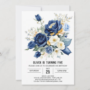 Printable Blue Floral Birthday Einladung