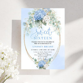 Printable Blue Hydrangea Sweet Sixteen Birthday Einladung