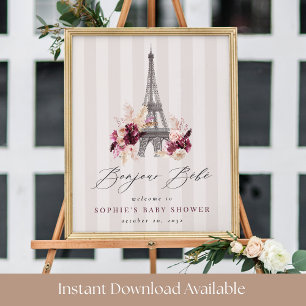Printable Bonjour Bébé Baby Dusche Begrüßungszeich Poster