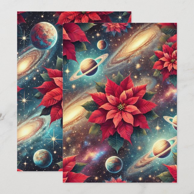 Printable Celestial Poinsettia Pattern Scrapbook Einladung (Vorne/Hinten)