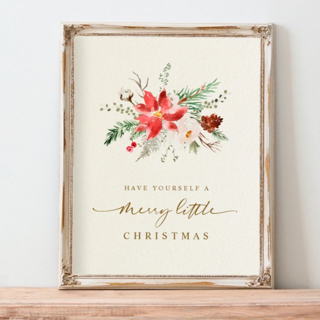 Printable Christmas Print Elegant Boho Greenery Poster (Printable Christmas Gift - Boho Elegant Holiday Print with poinsettia and greenery foliage)