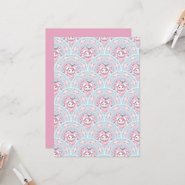 Printable Cotton Candy Kawaii Bunny Mandala Scales Einladung (Vorderseite/Rückseite Beispiel)