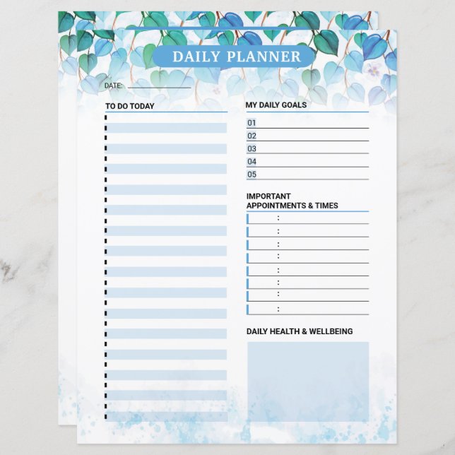 Printable Daily Planner Template (Vorne/Hinten)