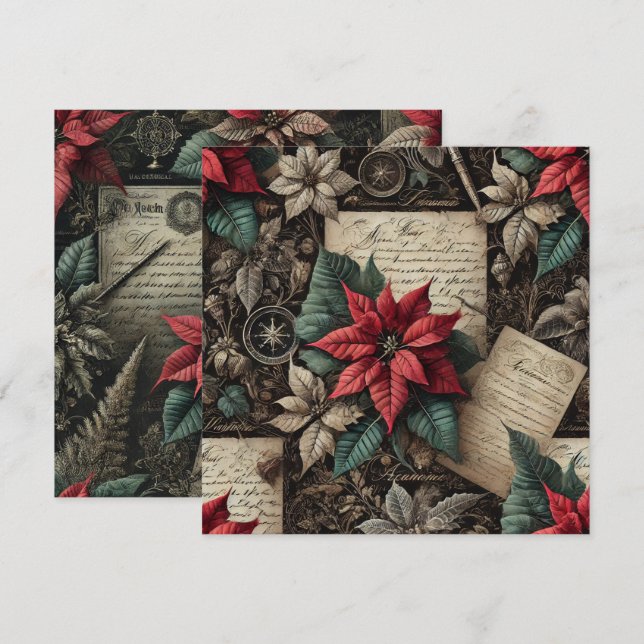 Printable Dark Academia Poinsettia Stationery Einladung (Vorne/Hinten)