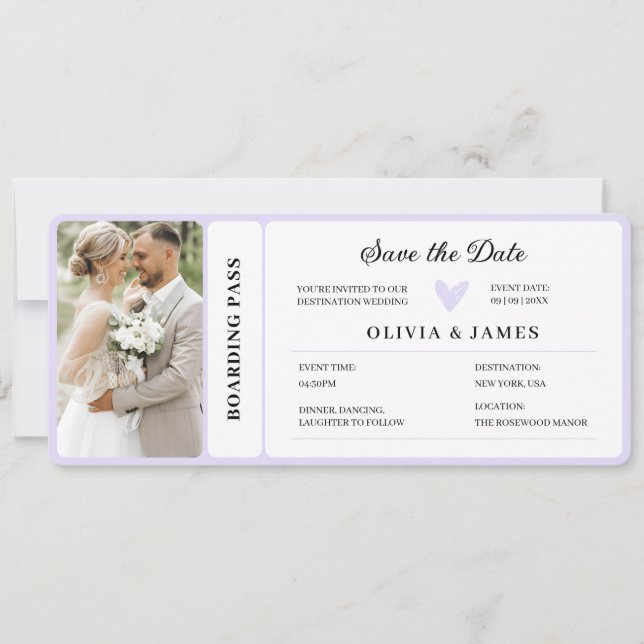 Printable Destination Wedding Boarding Pass  Invit Einladung (Vorderseite)