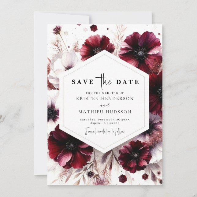 Printable Elegant Burgundy Wedding Save The Date (Vorderseite)