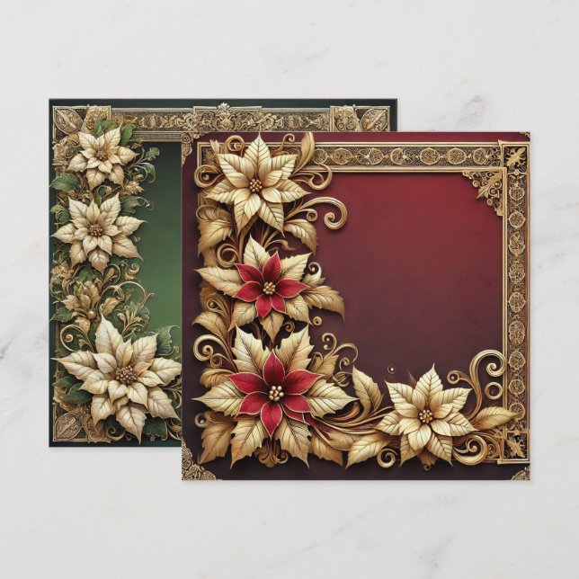 Printable Elegant Gold Poinsettia Frame Scrapbook Einladung (Vorne/Hinten)
