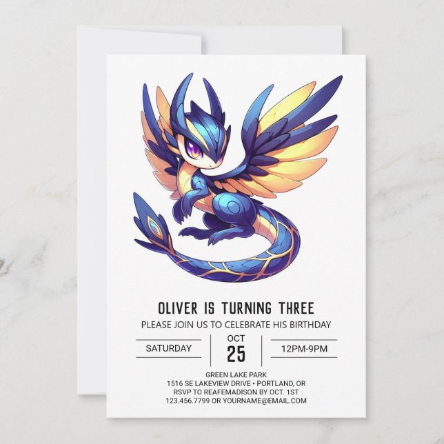 Printable Enchanted Dragon Birthday Einladung (Vorderseite)