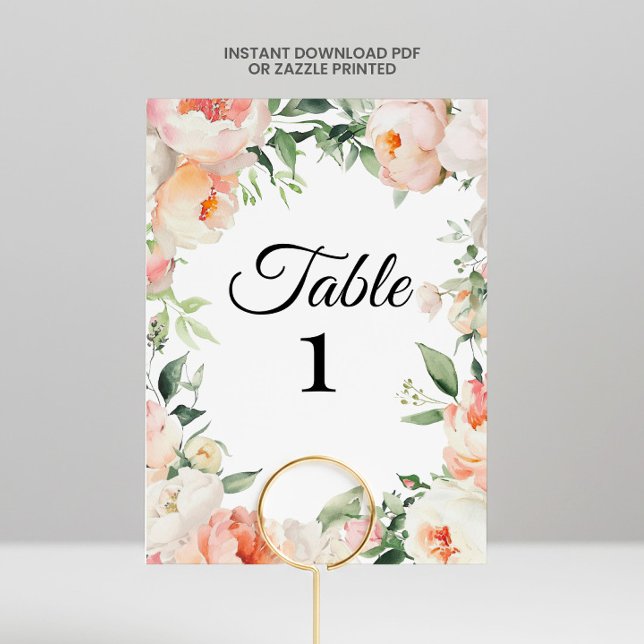 Printable Floral Bridal Shower Table Numbers Einladung (Von Creator hochgeladen)