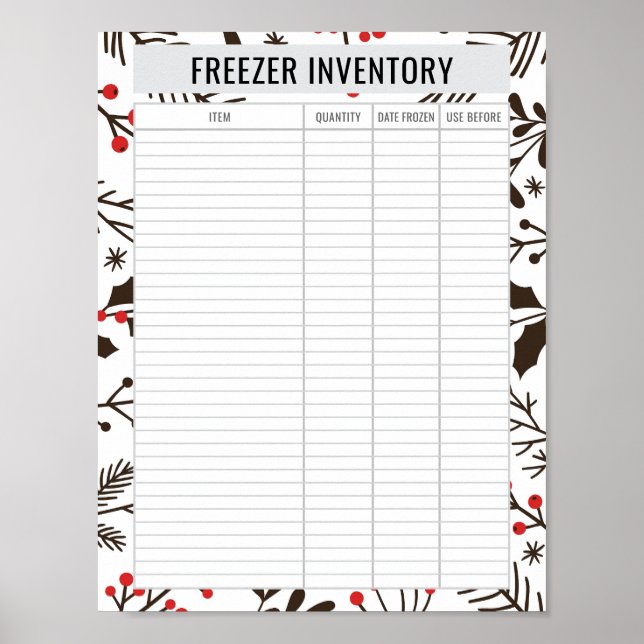 Printable Freezer Inventory 8.5x11 Paper Poster (Vorne)