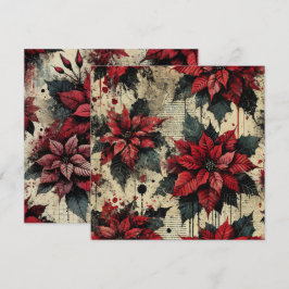 Printable Grungy Poinsettia Newsprint Scrapbook Einladung