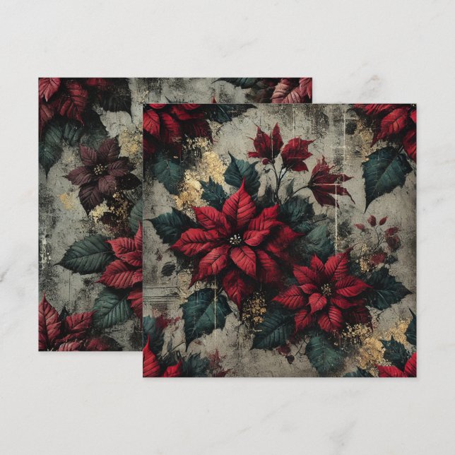 Printable Grungy Poinsettia Wallpaper Scrapbook Einladung (Vorne/Hinten)