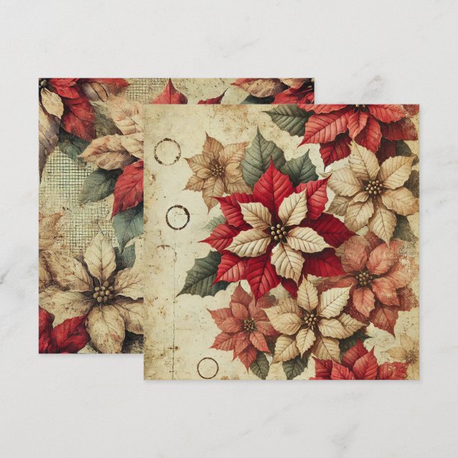 Printable Grungy Tattered Poinsettia Scrapbook Einladung (Vorne/Hinten)