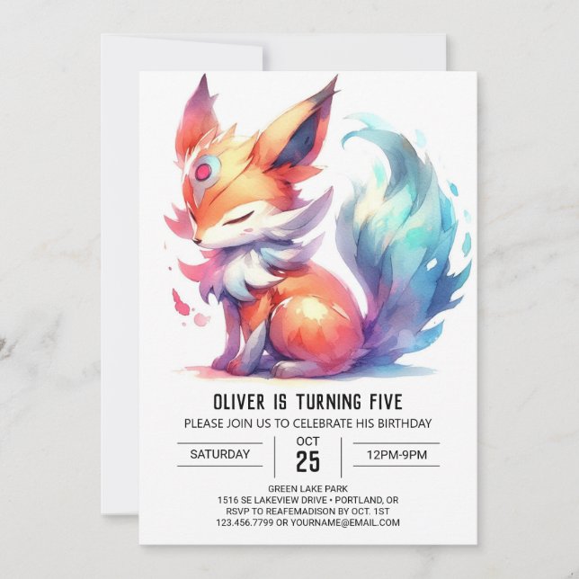 Printable Happy Fox Birthday Einladung (Vorderseite)